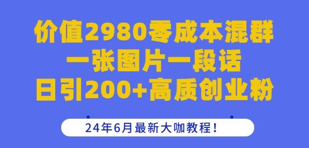 价值2980零成本混群一张图片一段话日引200+高质创业粉，24年6月最新大咖教程【揭秘】-梦凌网创