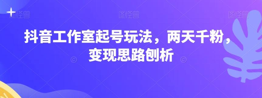 抖音工作室起号玩法，两天千粉，变现思路刨析-梦凌网创