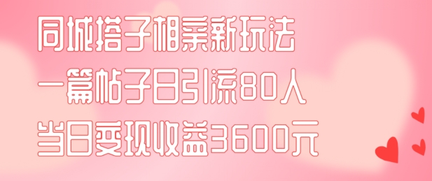 同城搭子相亲新玩法一篇帖子引流80人当日变现3600元(项目教程+实操教程)【揭秘】-梦凌网创