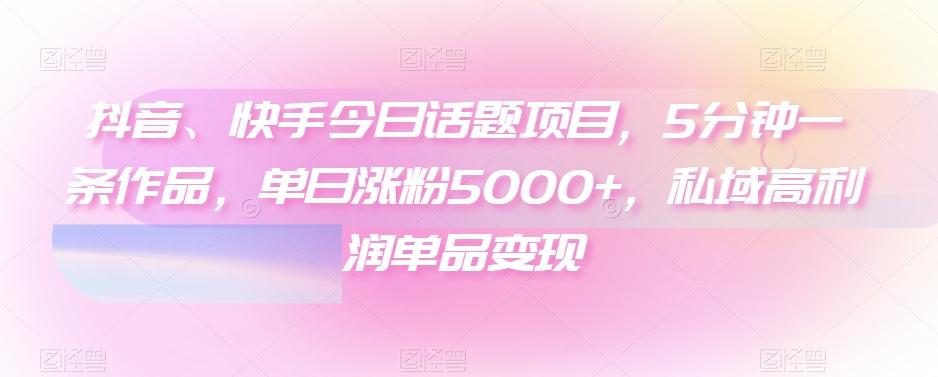 抖音、快手今日话题项目，5分钟一条作品，单日涨粉5000+，私域高利润单品变现-梦凌网创