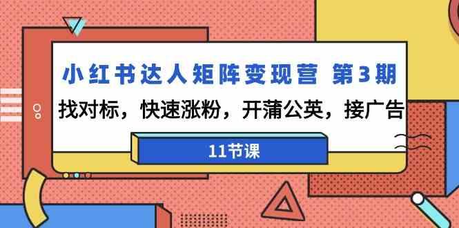 小红书达人矩阵变现营第3期，找对标，快速涨粉，开蒲公英，接广告(11节课)-梦凌网创