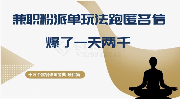 十万个富翁修炼宝典之6.兼职粉派单玩法跑匿名信，爆了一天两千-梦凌网创