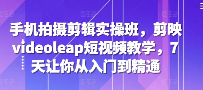 手机拍摄剪辑实操班，剪映videoleap短视频教学，7天让你从入门到精通-梦凌网创