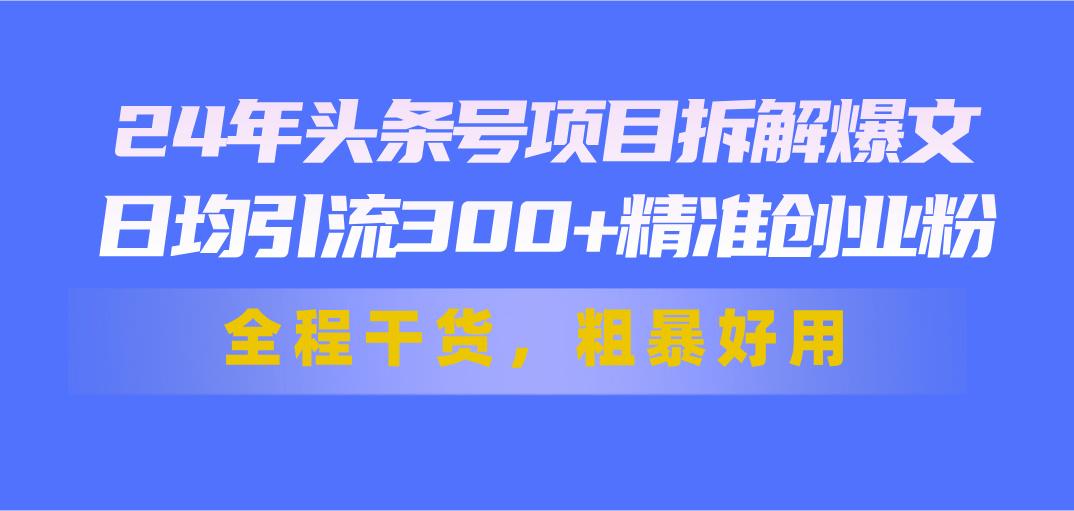24年头条号项目拆解爆文，日均引流300+精准创业粉，全程干货，粗暴好用-梦凌网创