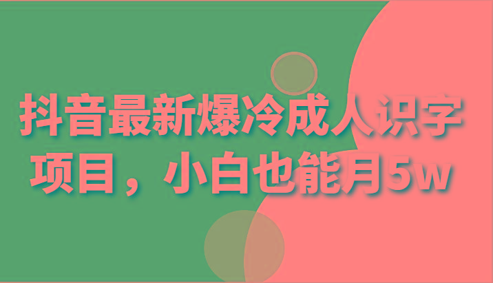 抖音最新爆冷成人识字项目，小白也能月5w-梦凌网创