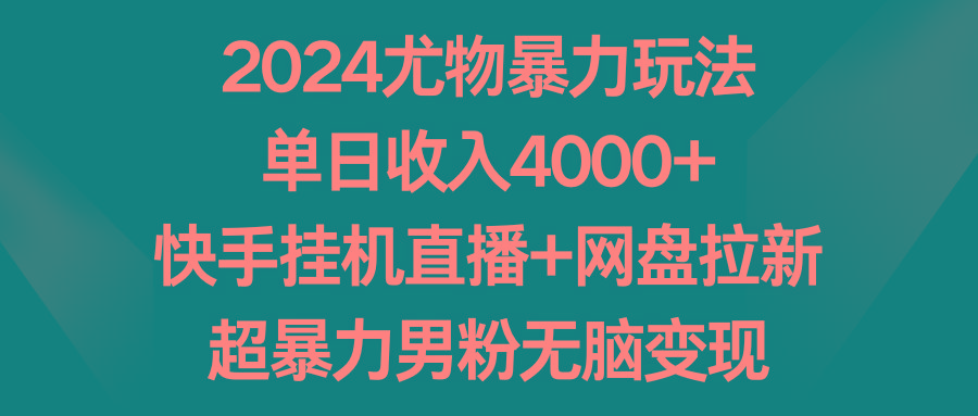 2024尤物暴力玩法 单日收入4000+快手挂机直播+网盘拉新 超暴力男粉无脑变现-梦凌网创