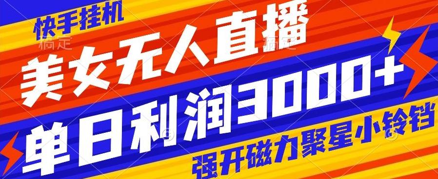 快手挂机，美女无人直播，强开磁力聚星小铃铛，日入3000+-梦凌网创