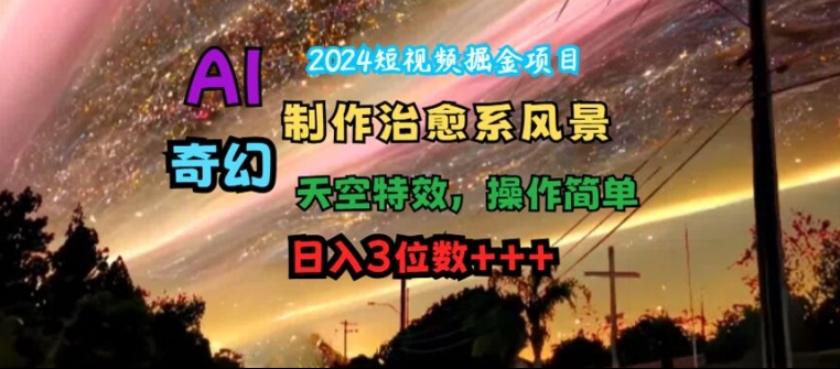 2024短视频掘金项目，AI制作治愈系风景，奇幻天空特效，操作简单，日入3位数【揭秘】-梦凌网创