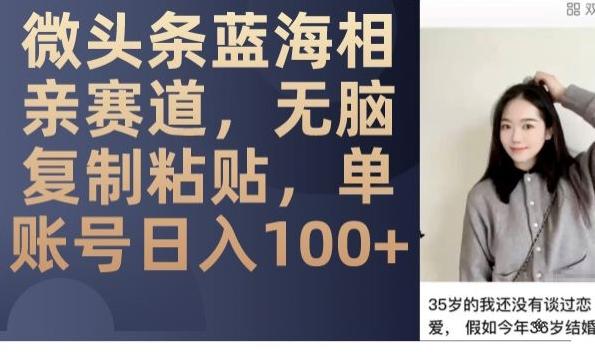 微头条蓝海相亲赛道，无脑复制粘贴，单账号日入100+-梦凌网创
