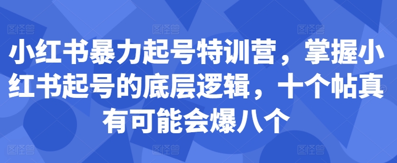 小红书暴力起号特训营，掌握小红书起号的底层逻辑，十个帖真有可能会爆八个-梦凌网创