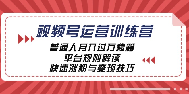 视频号运营训练营：普通人月入过万秘籍，平台规则解读，快速涨粉与变现-梦凌网创