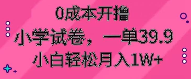 0成本开撸，小学试卷，一单39.9，小白轻松月入1W+-梦凌网创