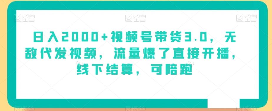 日入2000+视频号带货3.0，无敌代发视频，流量爆了直接开播，线下结算，可陪跑-梦凌网创
