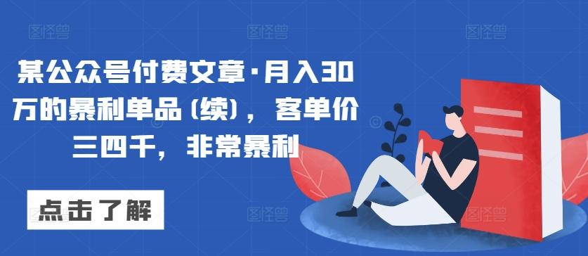 某公众号付费文章·月入30万的暴利单品(续)，客单价三四千，非常暴利-梦凌网创
