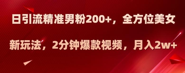 日引流精准男粉200+，全方位美女新玩法，2分钟爆款视频，月入2w+【揭秘】-梦凌网创