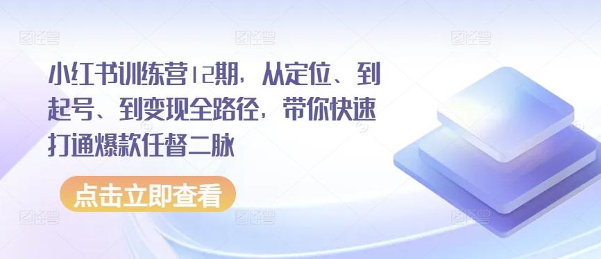 小红书训练营12期，从定位、到起号、到变现全路径，带你快速打通爆款任督二脉-梦凌网创