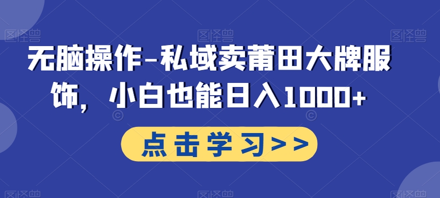 无脑操作-私域卖莆田大牌服饰，小白也能日入1000+-梦凌网创