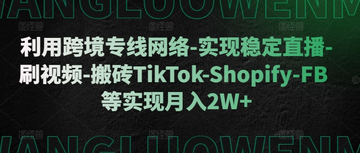 利用跨境专线网络-实现稳定直播-刷视频-搬砖TikTok-Shopify-FB等实现月入2W+【揭秘】-梦凌网创