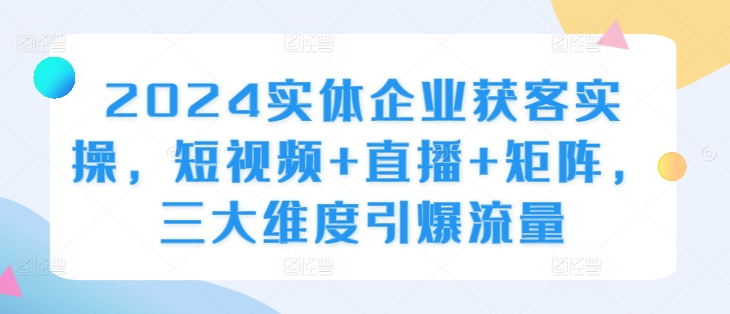 2024实体企业获客实操，短视频+直播+矩阵，三大维度引爆流量-梦凌网创