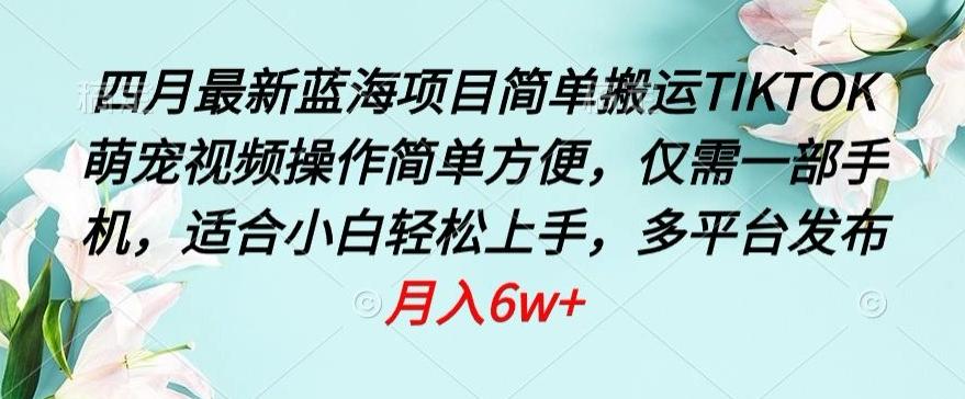 四月最新蓝海项目，简单搬运TIKTOK萌宠视频，操作简单方便，仅需一部手机【揭秘】-梦凌网创