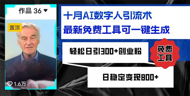 十月AI数字人引流术，最新免费工具可一键生成，轻松日引300+创业粉日稳…-梦凌网创