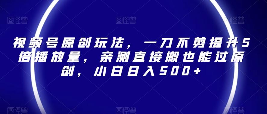 视频号原创玩法，一刀不剪提升5倍播放量，亲测直接搬也能过原创，小白日入500+【揭秘】-梦凌网创