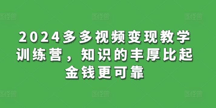 2024多多视频变现教学训练营，知识的丰厚比起金钱更可靠-梦凌网创