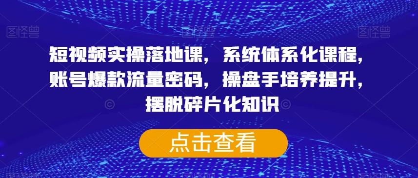 短视频实操落地课，系统体系化课程，账号爆款流量密码，操盘手培养提升，摆脱碎片化知识-梦凌网创