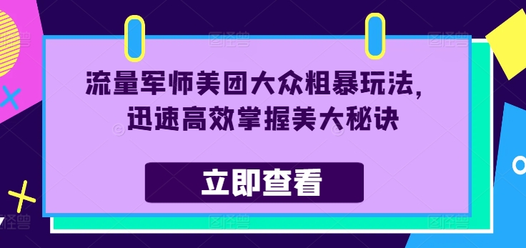 流量军师美团大众粗暴玩法，迅速高效掌握美大秘诀-梦凌网创