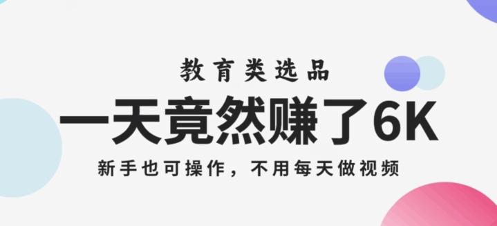 一天竟然赚了6000多，教育类选品，新手也可操作，更不用每天做短视频【揭秘】-梦凌网创