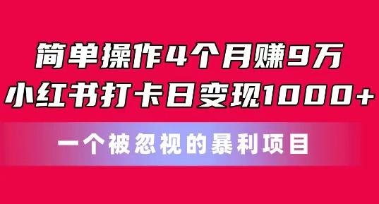 简单操作4个月赚9w，小红书打卡日变现1k，一个被忽视的暴力项目【揭秘】-梦凌网创