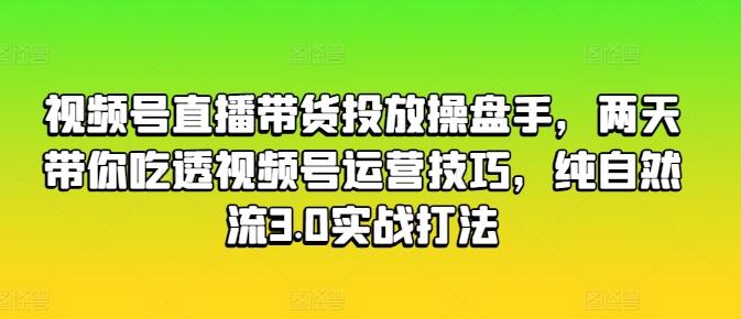 视频号直播带货投放操盘手，两天带你吃透视频号运营技巧，纯自然流3.0实战打法-梦凌网创