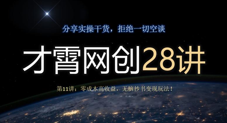 才霄网创28讲第11讲：零成本高收益，无脑抄书变现玩法！-薪火元第一资源库