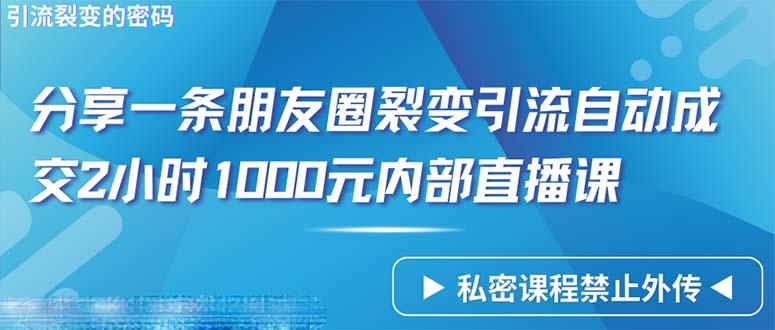 (9850期)仅靠分享一条朋友圈裂变引流自动成交2小时1000内部直播课程-梦凌网创