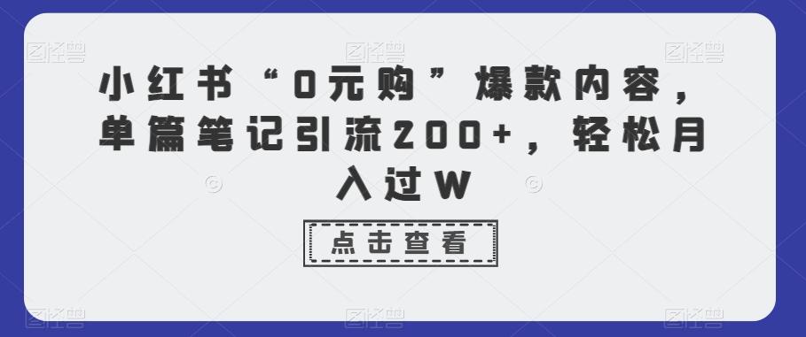 小红书“0元购”爆款内容，单篇笔记引流200+，轻松月入过W-梦凌网创