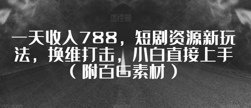 一天收入788，短剧资源新玩法，换维打击，小白直接上手（附百G素材）【揭秘】-梦凌网创