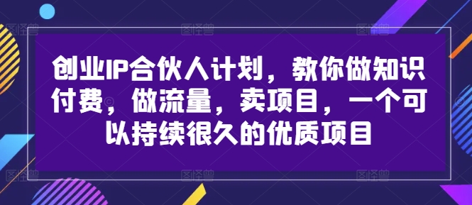 创业IP合伙人计划，教你做知识付费，做流量，卖项目，一个可以持续很久的优质项目-梦凌网创