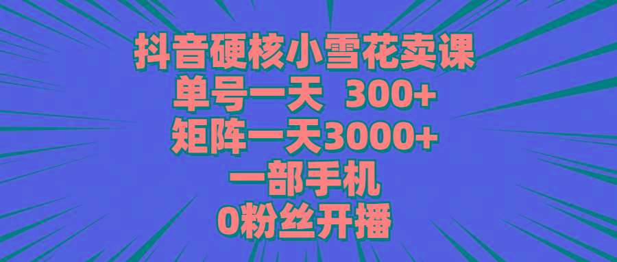(9551期)抖音硬核小雪花卖课，单号一天300+，矩阵一天3000+，一部手机0粉丝开播-梦凌网创