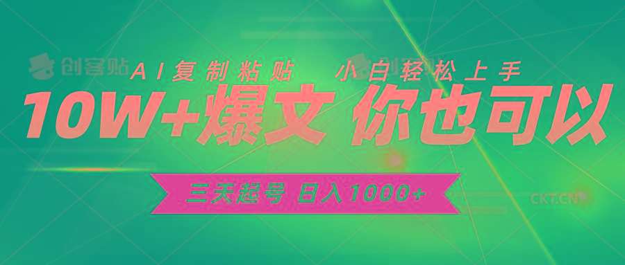 三天起号 日入1000+ AI复制粘贴 小白轻松上手-梦凌网创